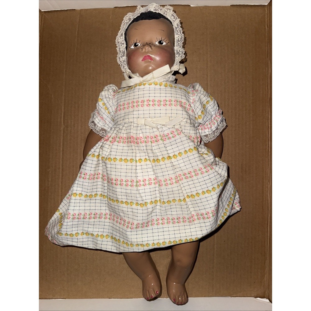 Vintage African American Porcelain Baby Doll 18" Tall Cloth Stuffed Torso